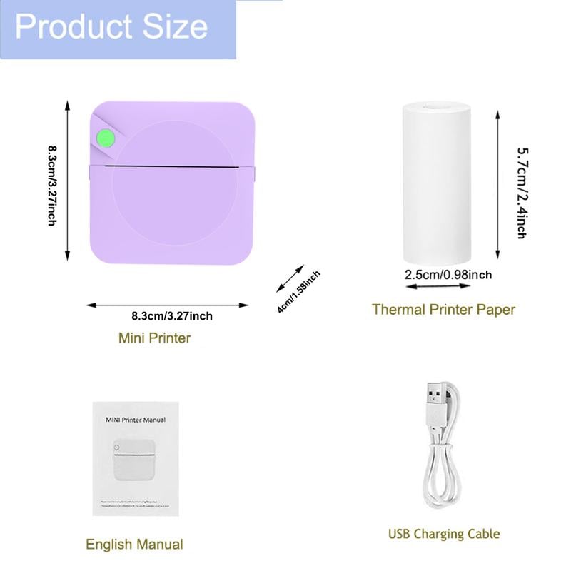 🔥New Year's Discounts: 50% OFF🌈Portable Mini Printer, With 5 thermal papers + 5 self-adhesive papers + 3 colored papers + colored pens