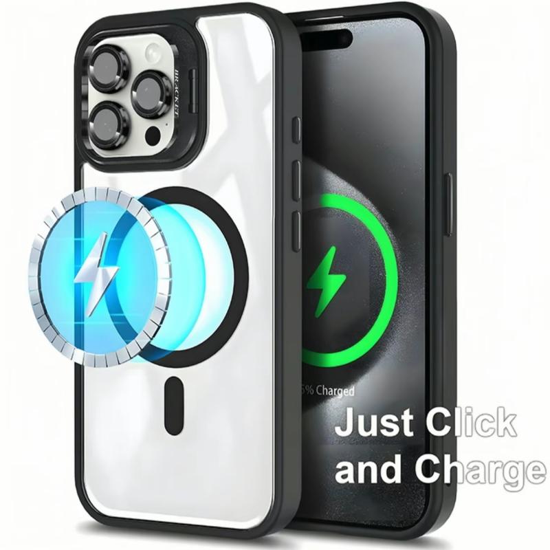 LINDOUBLIN Magnetic Case for Apple iPhone 17 16 15 14 13 Max Plus Pro with MagSafe Camera Ring Holder,Military-Grade Protection,Anti-Fall,Non-Yellowing, Wireless Casing Protector Mobile Phone Cover,Black