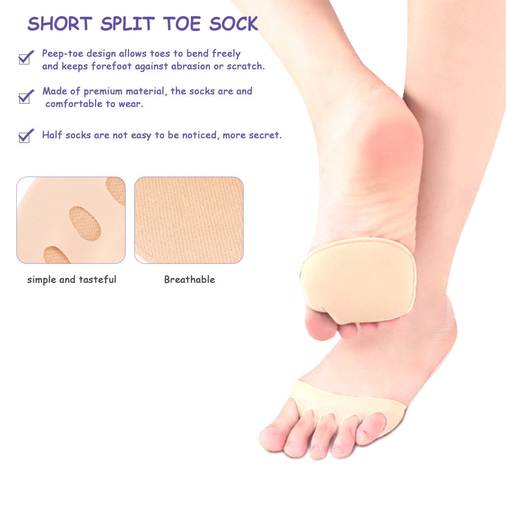 🔥New Year's Discounts: 50% OFF⏰ 2 Pairs Invisible Five-Toe Forefoot Cushion & Toe Liner Socks — Comfort Pads for High Heels, Boots, Sneakers