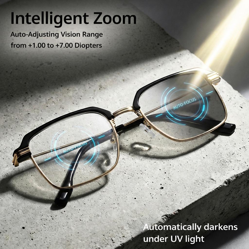 🏆Flash 48%⚡ 50K+ SOLD! Almost Gone💥Semi-rimless Smart Zoom Progressive Reading Glasses