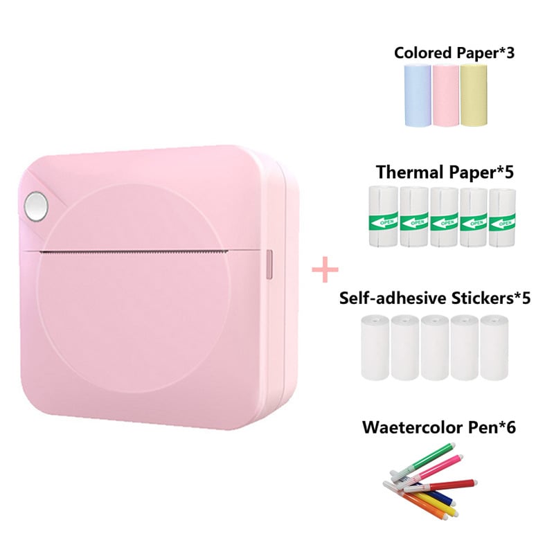 🔥New Year's Discounts: 50% OFF🌈Portable Mini Printer, With 5 thermal papers + 5 self-adhesive papers + 3 colored papers + colored pens
