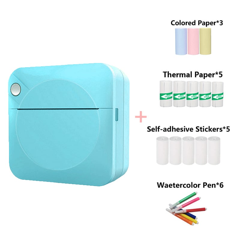 🔥New Year's Discounts: 50% OFF🌈Portable Mini Printer, With 5 thermal papers + 5 self-adhesive papers + 3 colored papers + colored pens