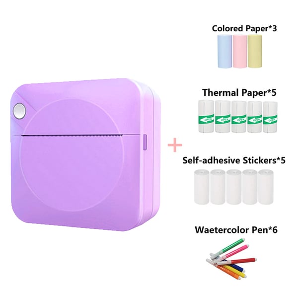 🔥New Year's Discounts: 50% OFF🌈Portable Mini Printer, With 5 thermal papers + 5 self-adhesive papers + 3 colored papers + colored pens
