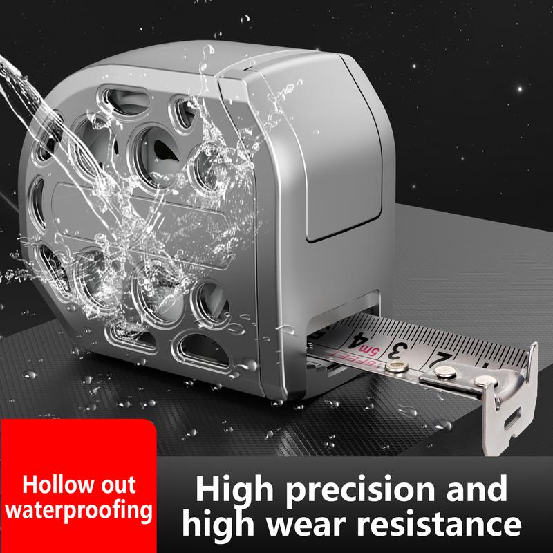 5 m langes, einziehbares Maßband aus Edelstahl mit magnetischer Auto-Lock-Funktion, wasserdicht und tragbar, inklusive rostfreiem Schutzkoffer.