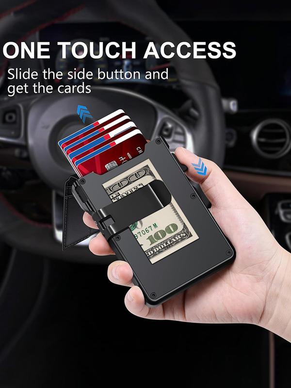 Minimalist Slim Wallet for Men – Holds 9–13 Cards, RFID Blocking Aluminum Bifold with Pop-Up Card Access, Built-In Money Clip & ID Window