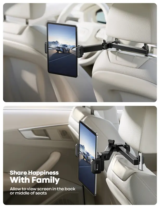 3-in-1 Adjustable Extension Arm Car Headrest Tablet Holder