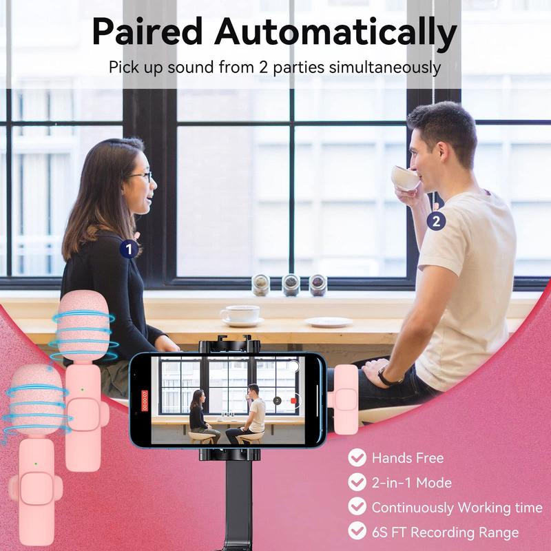🎄 Weihnachtsangebot: 48 % Rabatt 🔥 Pinkes kabelloses Lavalier-Mini-Mikrofon