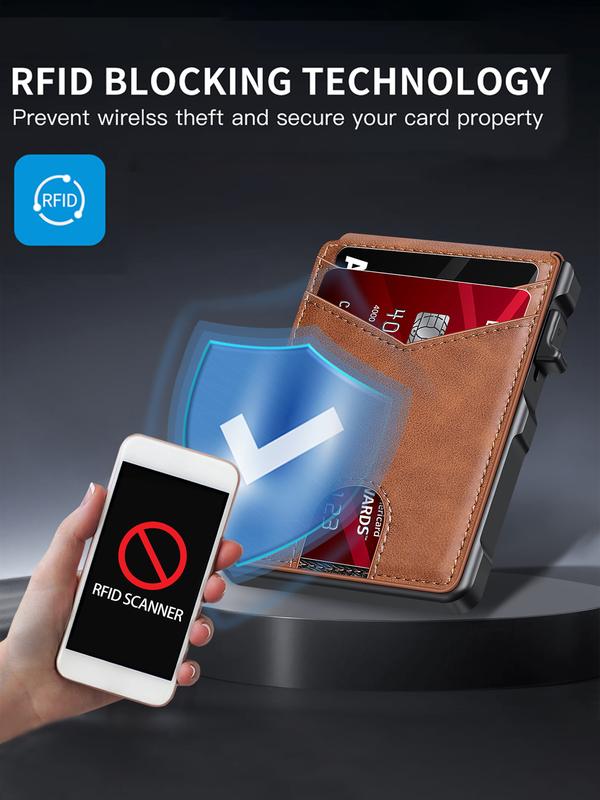 Minimalist Slim Wallet for Men – Holds 9–13 Cards, RFID Blocking Aluminum Bifold with Pop-Up Card Access, Built-In Money Clip & ID Window