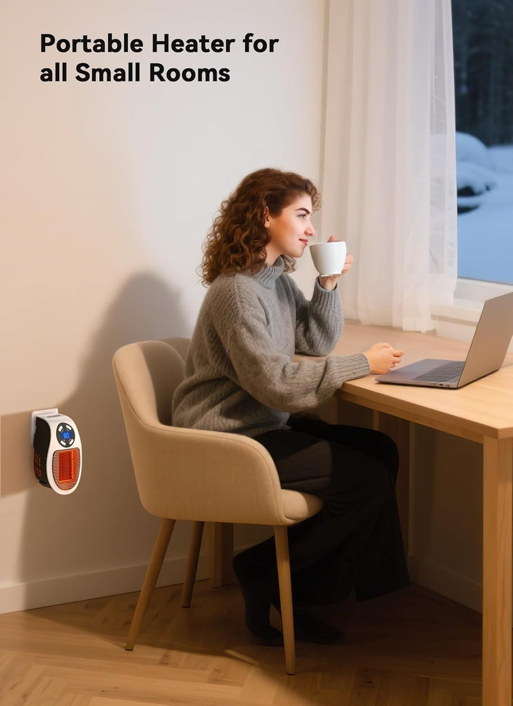 450W Plug-In Space Heater with Thermostat & Timer