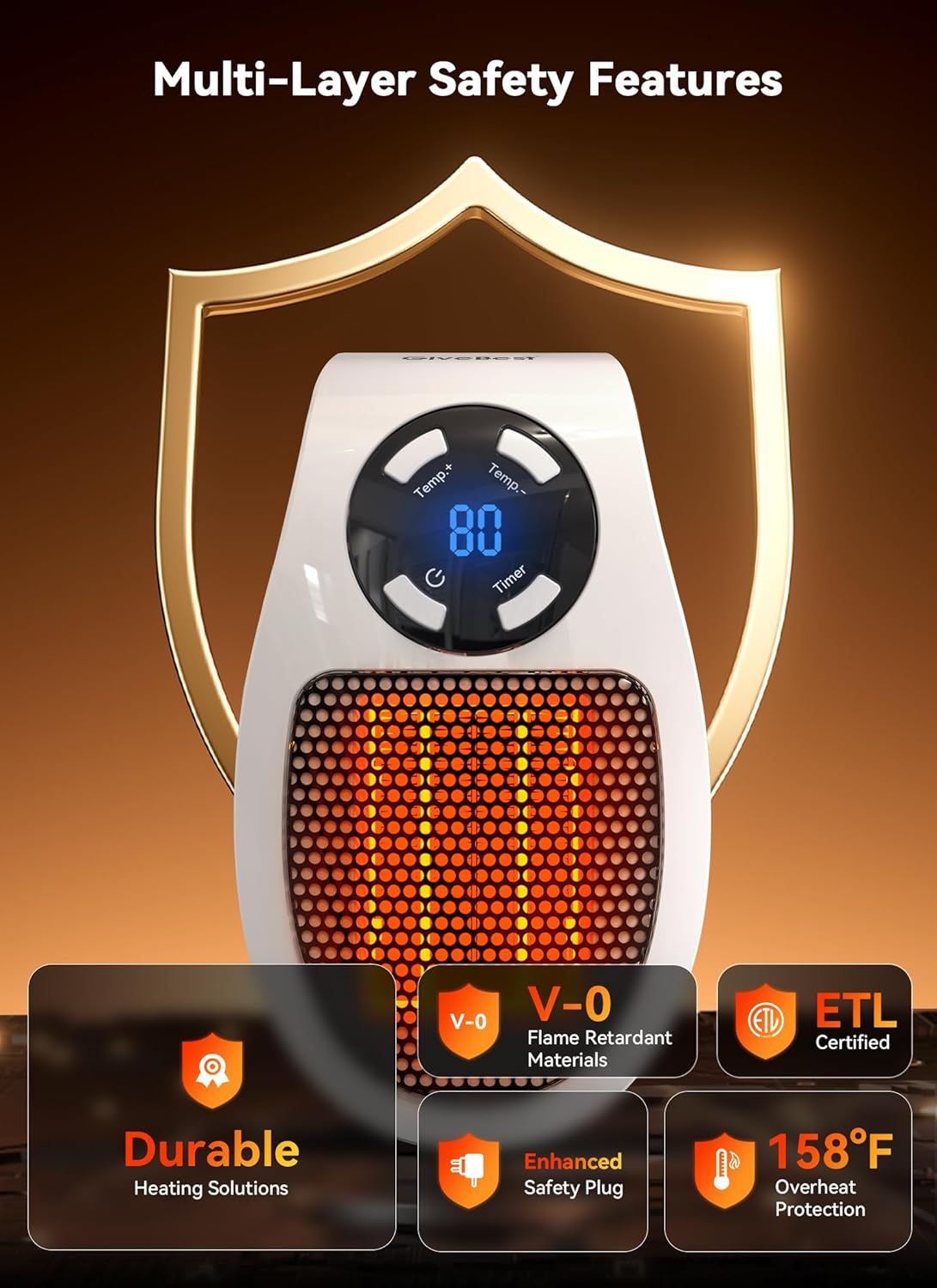 450W Plug-In Space Heater with Thermostat & Timer