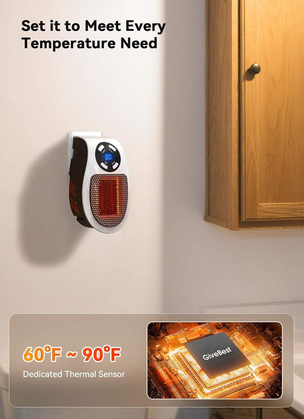450W Plug-In Space Heater with Thermostat & Timer