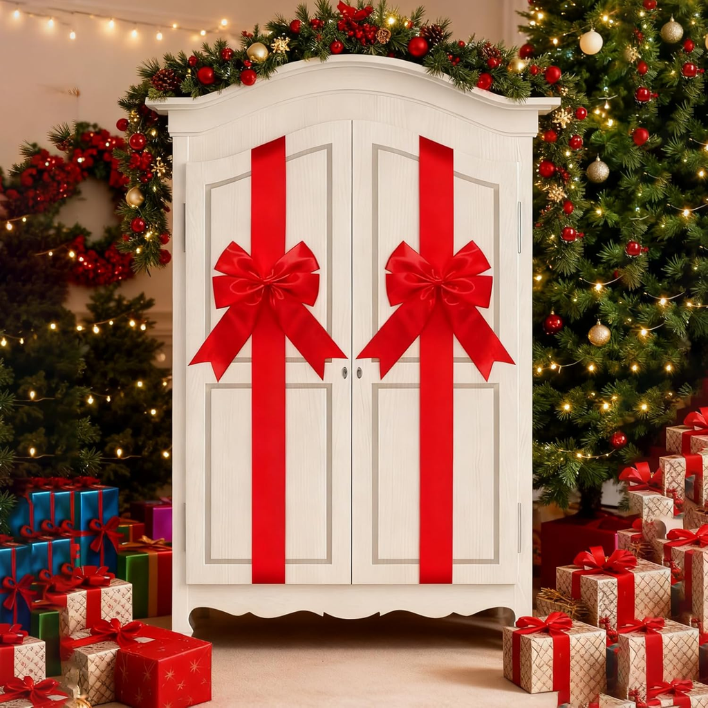Weihnachtsangebot 50% RABATT 🔥 79" Weihnachtsschranktür-Fransenband, rot-grüne Schleife 🎀