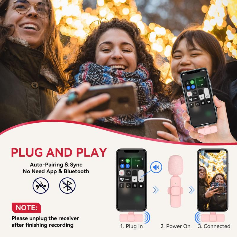 🎄 Weihnachtsangebot: 48 % Rabatt 🔥 Pinkes kabelloses Lavalier-Mini-Mikrofon