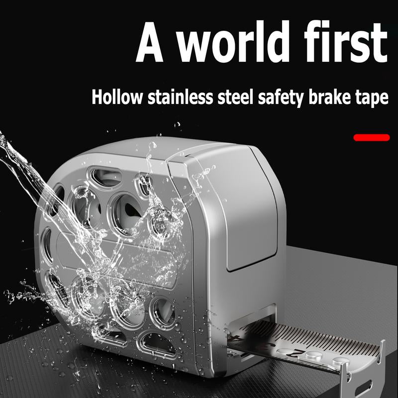 5 m langes, einziehbares Maßband aus Edelstahl mit magnetischer Auto-Lock-Funktion, wasserdicht und tragbar, inklusive rostfreiem Schutzkoffer.