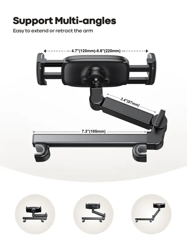 3-in-1 Adjustable Extension Arm Car Headrest Tablet Holder