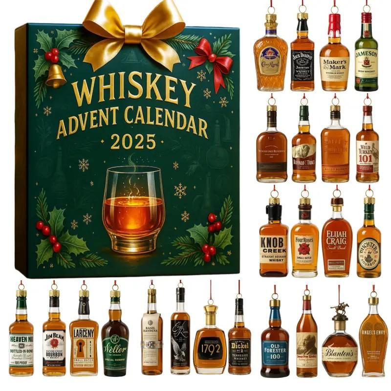 Whisky-Weihnachtskalender 2025 – Geschenkbox mit 24 täglichen Whisky-Proben in Acryl (nicht physisch), ohne Stromanschluss, ideales Geschenk für die Weihnachtsfeier und festliche Dekoration für Zuhause/Küche.