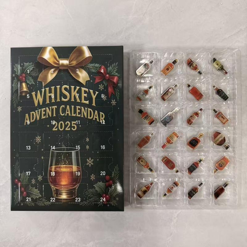 Whisky-Weihnachtskalender 2025 – Geschenkbox mit 24 täglichen Whisky-Proben in Acryl (nicht physisch), ohne Stromanschluss, ideales Geschenk für die Weihnachtsfeier und festliche Dekoration für Zuhause/Küche.