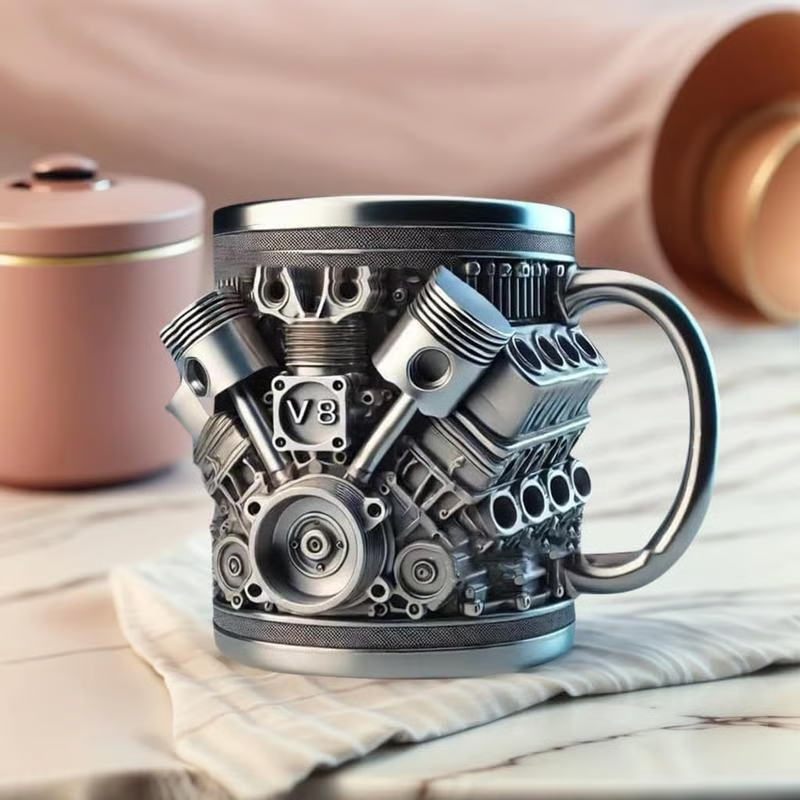 Weihnachtsangebot ☕ Handgefertigte Tasse eines deutschen Designers mit V8-Motor